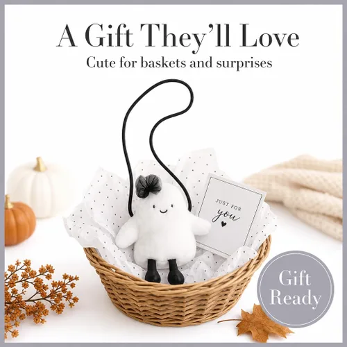 Vista 6 de Mud Pie Monederos de peluche de Halloween, Blanco, Monederos de felpa fantasma de Halloween