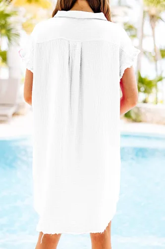 Vista 2 de Paintcolors Camisa de algodón con botones para mujer, túnica de gran tamaño, con bolsillos, color blanco, talla XL, Blanco-A