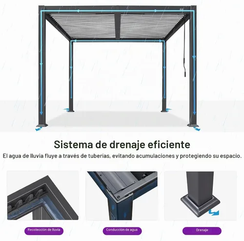 Vista 7 de Pérgola PURPLE LEAF con listones de 10 x 10 pies para exteriores con sistema de drenaje Gris (Grey Frame)