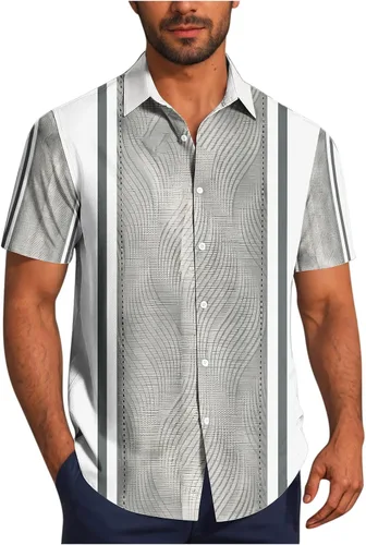 Vista 8 de Camisas de guayabera cubana para hombre, camisas casuales de manga corta con botones, camisas de playa para vacaciones de verano, camisetas mexicanas