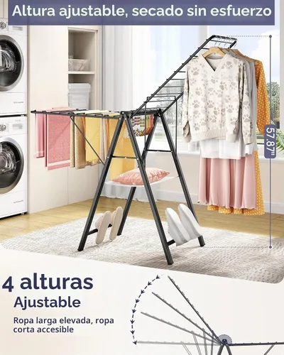 Vista 6 de APEXCHASER Tendedero plegable de ropa, estante de secado de ropa de metal plegable, estante de ropa ultra delgado para suéter, sostén, toalla