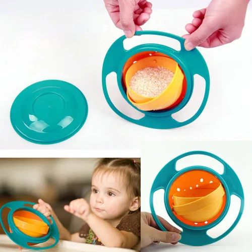 Vista 6 de ZTL Gyro Bowl 360 Dgree - Cuenco giroscópico resistente a derrames con tapa 3 piezas (azul+verde+rosa)