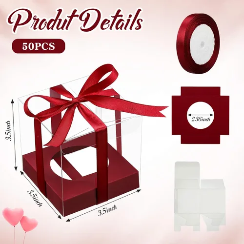 Vista 2 de Thenshop 50 cajas transparentes para cupcakes individuales de 3.5 pulgadas, cajas individuales de plástico para cupcakes con insertos y cinta