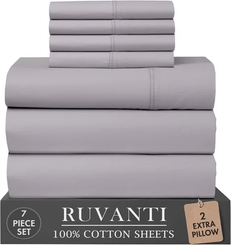 Vista 99 de RUVANTI Juego de sábanas de 4 piezas de algodón 100% natural de percal suave, ligero y transpirable, con bolsillos profundos de 16 pulgadas