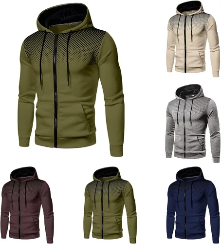 Vista 3 de Sudaderas con capucha para hombre, ajuste delgado, ligera, con cremallera, con bolsillos, manga larga, cremallera completa, para otoño e invierno