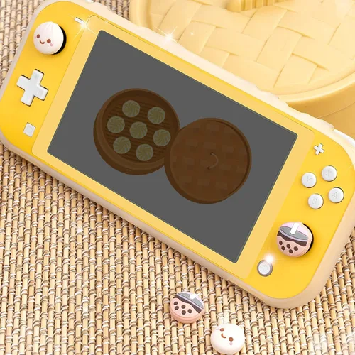 Vista 4 de BelugaDesign Boba Dumpling Thumb Grips Lindo té de burbujas de cara de moño de cerdo Funda de botón japonés Kawaii Compatible con Nintendo Switch