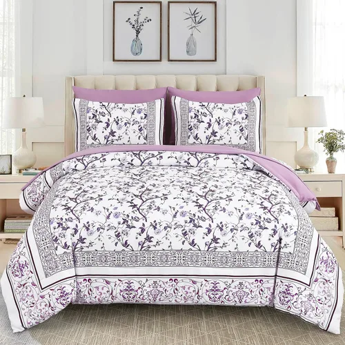 Vista 11 de Dobuyly Juego de edredón floral tamaño individual, juego de cama de 5 piezas en una bolsa, juego de ropa de cama botánico de microfibra suave