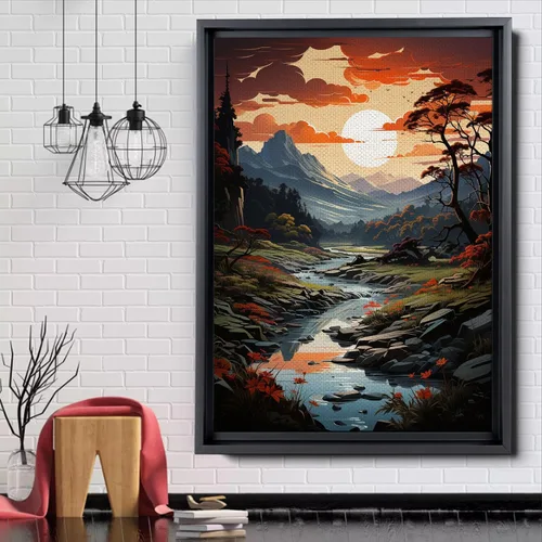 Vista 5 de Winding River Abstract Minimalist Printable Poster, print art print, Nature Wall prints, Vector Illustration, National Park Landscape
