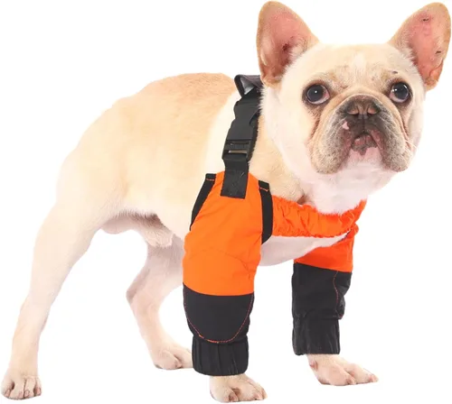 Vista 8 de PetWarm Fundas para patas de perro, impermeable, protector de codo y rodilla de recuperación, par antilamidas para perros pequeños, protección Azul