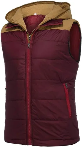 Vista 61 de WENKOMG1 Chaleco con capucha con doble cremallera para hombre, abrigo de color sólido, abrigo cálido y grueso, sin mangas, chaqueta suelta