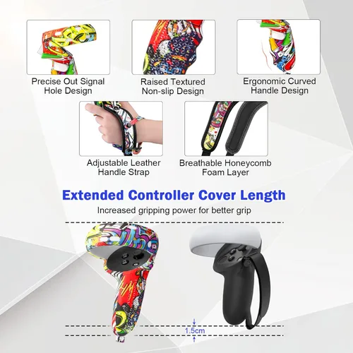 Vista 5 de Accessories for Oculus Quest 2, YIZEIJOB VR Protective Silicone Cover Skin Set Compatible with Meta Quest 2 - Street Graffiti