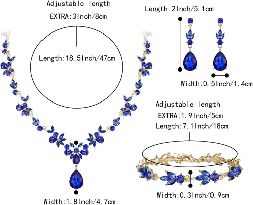 Vista 5 de BriLove Juego de joyas de boda para mujer, novia, collar en Y, pulsera de tenis, juego de aretes colgantes de lágrima de cristal, joyería de racimo