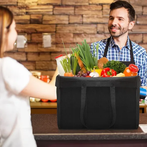 Vista 3 de WISELIFE Bolsas de compras reutilizables para comestibles, paquete de 10 bolsas grandes plegables a granel, con asa larga para compras de Negro