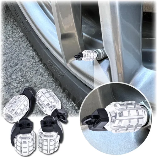 Vista 84 de 4 tapas de válvula de neumático de granada cromada, tapas de válvula de neumático de acero inoxidable para automóviles, camiones, SUV, motocicletas