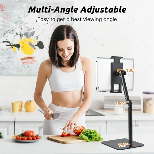 Vista 5 de UTEBIT Soporte para iPad para escritorio, giratorio de 360°, soporte de teléfono ajustable de 9.5 a 16.5 pulgadas de altura para escritorio, Negro