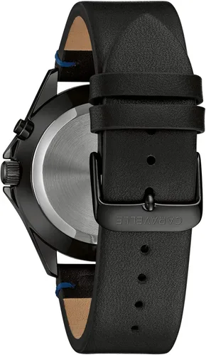 Vista 4 de Caravelle Designed by Bulova Traditional Quartz Mens Stainless Steel with Black Leather StrapLight Up