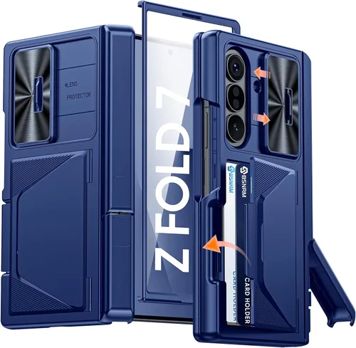 Vista 20 de Funda para Samsung Galaxy Z Fold 7 con tarjetero con bloqueo RFID, cubierta de lente deslizante integrada y protección de bisagra y protector