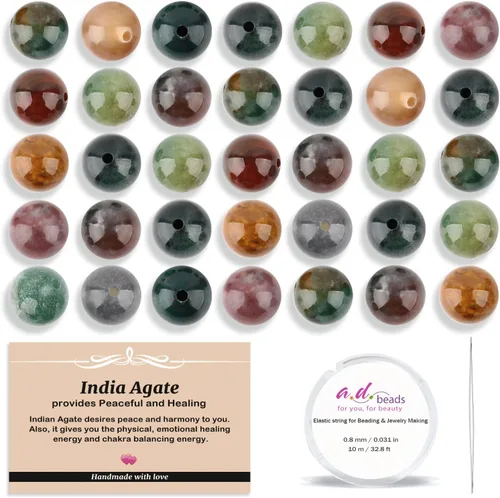 Vista 34 de AD Beads 200 cuentas redondas naturales de 7 chakras de 0.157 pulgadas (0.157 in), piedras preciosas de energía curativa, kit de joyería