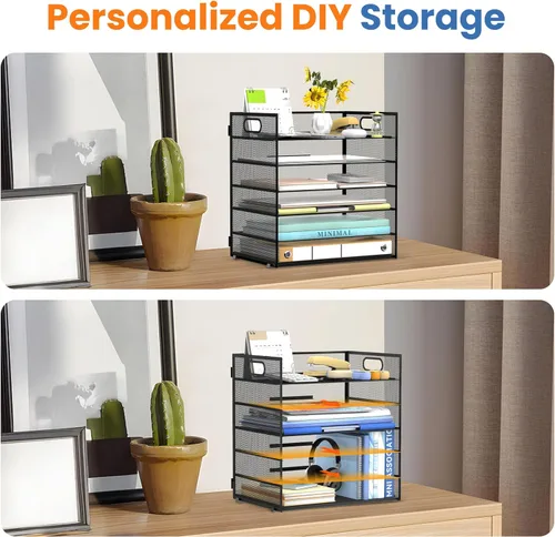 Vista 2 de Daltack Organizador de papel de 6 niveles para escritorio, organizador de bandejas de papel para escritorios, organizadores de archivos de Negro