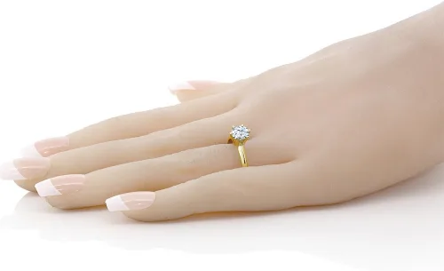 Vista 35 de Anillo de compromiso solitario con piedra preciosa redonda de oro amarillo de 14 quilates de 0.236 in para mujer Ajuste clásico de 6 puntas