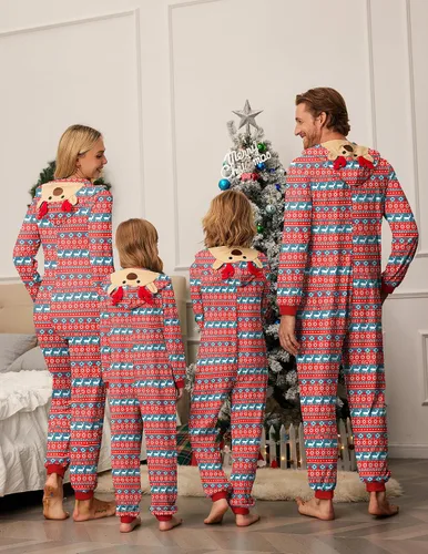 Vista 3 de Ekouaer Pijamas de Navidad para la familia, con capucha, de cuernos de alce, de manga larga, cómoda, para descansar