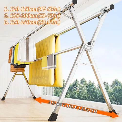 Vista 2 de This Foldable Laundry Drying Rack, Heavy Duty Stainless Steel Clothes Drying Rack, Length Adjustable Space Saving Garment Rack, with 20 Windproof