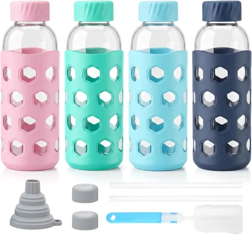 Vista 11 de [Usado] Sursip 16 oz Glass Juice Bottles with Lids, 6 Pack Reusable Clear Glass, Silicone Sleeves and Straws, Leakproof, For Juicing, Smoothies