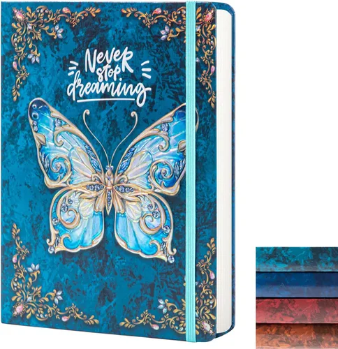 Vista 10 de Diario universitario para escribir-B5 - Cuaderno de tapa dura en relieve de mariposa 3D - Diario de escritura para mujeres con banda elástica