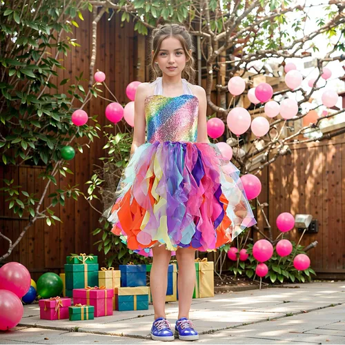 Vista 4 de Vestido tutú de lentejuelas para niñas, vestidos de cumpleaños, vestido de fiesta de lentejuelas brillantes, vestido de princesa de tul