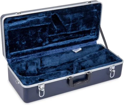 Vista 4 de Crossrock Funda para saxofón alto de ABS – Textura de diamante azul rectangular, interior de terciopelo azul profundo, cerradura de seguridad