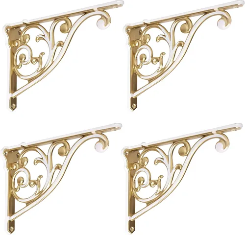 Vista 39 de Soportes de estante de 4 pulgadas, paquete de 4 soportes de pared de latón antiguo de alta resistencia, estantes decorativos de cocina victoriana