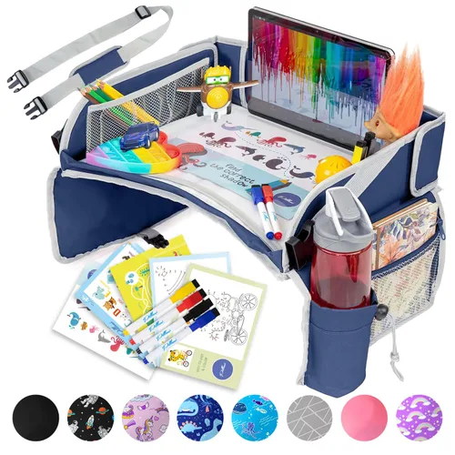 Vista 20 de PILLANI Bandeja de viaje para niños para el coche - Bandeja para asiento de coche para niños, artículos imprescindibles para viajes por carretera