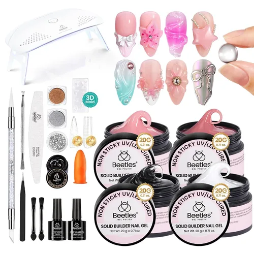 Vista 10 de Beetles - Gel de uñas sólido constructor, gel transparente 3D de 1.06 onzas para esculpir, gel de construcción de gel duro con polvo de uñas