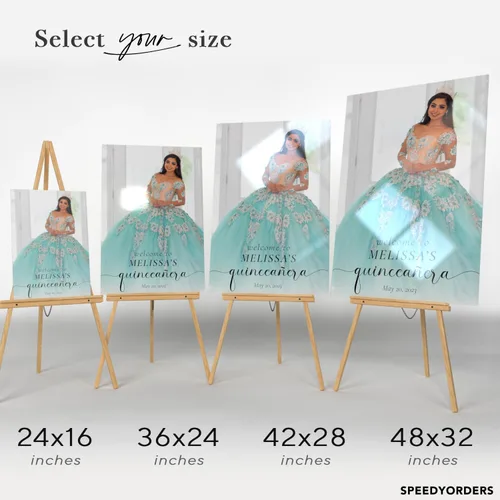 Vista 4 de Letrero de bienvenida personalizado de quinceañera con foto, letrero de bienvenida personalizado de Mis Quince Anos, elegante decoración