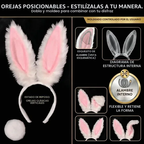 Vista 7 de U-Goforst Diademas y cola de conejo, disfraz de conejo, diadema larga de orejas de conejo, fiesta de Halloween, cosplay, orejas de conejo blancas