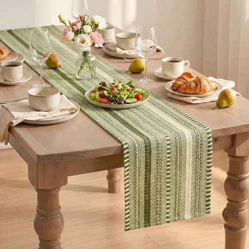 Vista 8 de Artoid Mode Camino de mesa tejido estilo granja verde ejército, decoración rústica de temporada festiva para la cocina y el comedor, para decoración