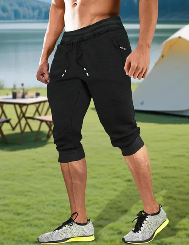 Vista 2 de FASKUNOIE - Pantalones deportivos cortos para hombre, pantalones capri casuales de algodón, pantalones cortos de 34 hasta por debajo de la rodilla