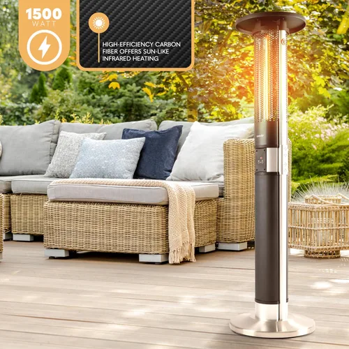 Vista 3 de SereneLife Calentador infrarrojo para patio, eléctrico de 1500 W con control remoto, aprobado IP24, marco de aleación de aluminio anodizado