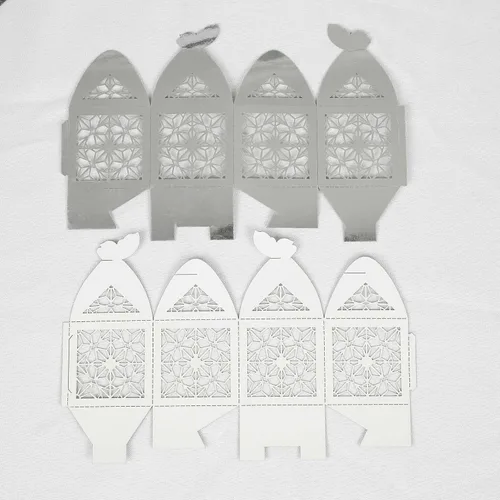 Vista 6 de Efavormart - 25 cajas de dulces con estampado de encaje con estampado de mariposa plateada, elegantes cajas de regalo con forma de mariposa