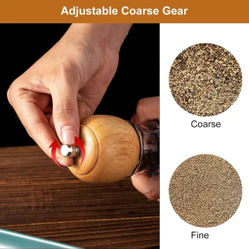 Vista 3 de Juego de molinillo de sal y pimienta de madera, molinillos manuales de sal y pimienta de 8 pulgadas con núcleo de cerámica ajustable, molinillo