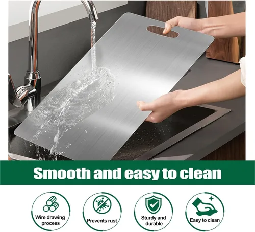 Vista 6 de Tablas de cortar para cocina, tablas de cortar de titanio 2026, tabla de cortar de metal antiadherente de doble cara para cortar carne, verduras