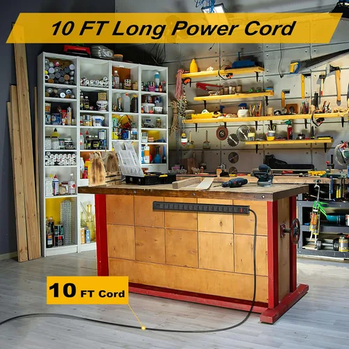 Vista 3 de Tira de alimentación larga con protector de sobretensiones, barra de alimentación de metal resistente de 16 salidas, cable de extensión de 10 pies