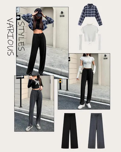 Vista 4 de OLIKEME Pantalones de yoga para mujer, holgados, cómodos, informales, pantalones de pierna ancha, pantalones de entrenamiento ligeros con bolsillos