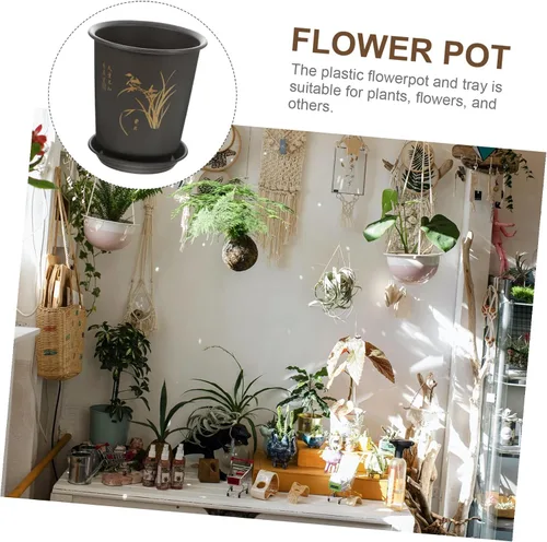 Vista 3 de 3 Sets Orchid Planter Pots with Tray, Plastic Planters for Home Decor