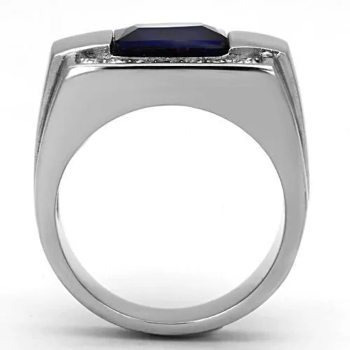 Vista 3 de Anillo Color Plata para Hombres y Ninos de Acero Inoxidable Piedra Zafiro
