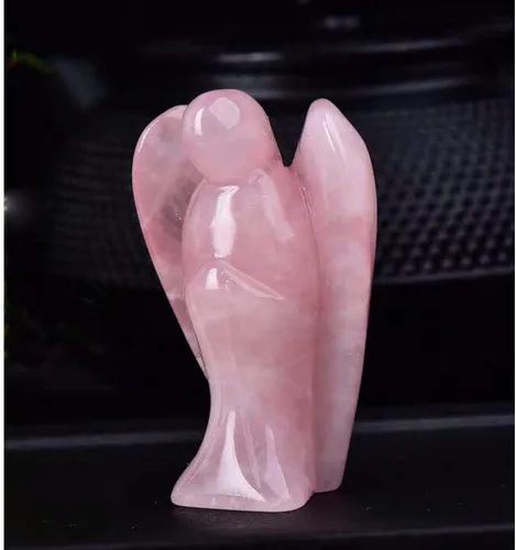 Vista 8 de Ángel de la guarda de cuarzo rosa de cristal curativo de 4 pulgadas, grandes figuras de piedras preciosas naturales talladas, escultura