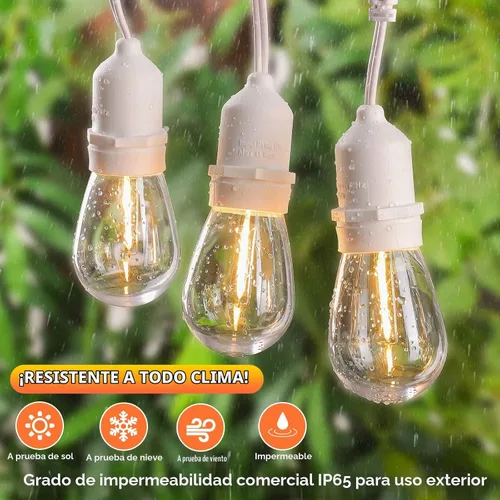 Vista 3 de Mlambert Paquete de 2 tiras de luces para exteriores de 96 pies con 60+5 bombillas LED de plástico de 2700 K, luces regulables impermeables