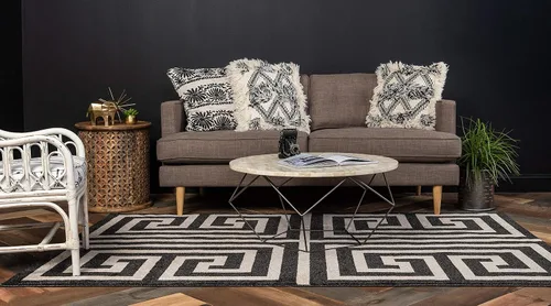 Vista 4 de Unique Loom Athens Collection - Alfombra clásica geométrica moderna con diseño de bordes, 3 pies 3 pulgadas x 5 pies 3 pulgadas, negro/beige negro