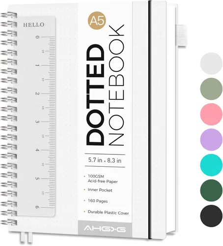 Vista 15 de AHGXG Diario de puntos, cuaderno en espiral de cuadrícula de puntos de 8.5 x 11 pulgadas, cuaderno de puntos grande A4, papel grueso de 3.53 oz/m²