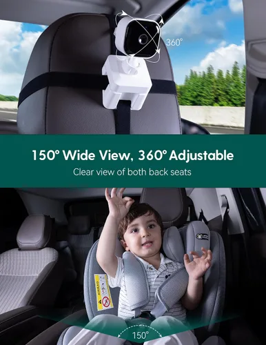 Vista 6 de Babelio - Cámara inalámbrica de coche para bebé con visión nocturna HD de 5 pulgadas, monitor de asiento trasero orientado hacia atrás alimentado